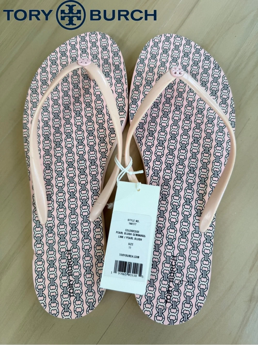 Tory Burch Gemini Link Flip Flops Pearl Blush Pink 11 NWT